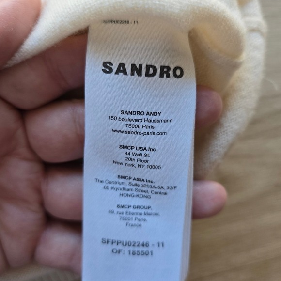 Sandro Womens Wool Cashmere V-Neck Sweater Size 0 Ivory Black Trim As Seen on TV - Picture 11 of 12